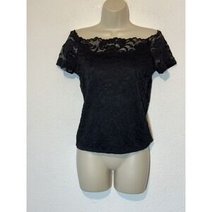 Women Top Large Black Lace Off Shoulder Y2K Dark Romantic Coquette Goth Witchy